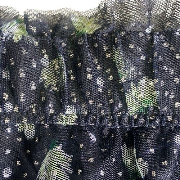 Cato Mesh Tulle Midi Pull On A-Line Black Green Floral Skirt Sz 18/20 Whimsigoth - Picture 3 of 6